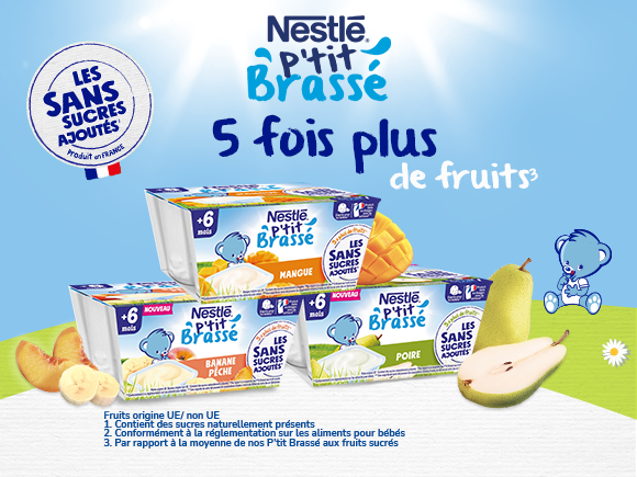 Nestlé - P'tit Brassé Dessert Lacté Mini Nature Bio Coupelle Bébé Dès 4 Mois