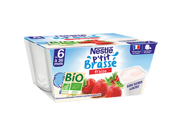 Nestlé - P'tit Onctueux Dessert lacté Nature Bio Coupelle Bébé Dès